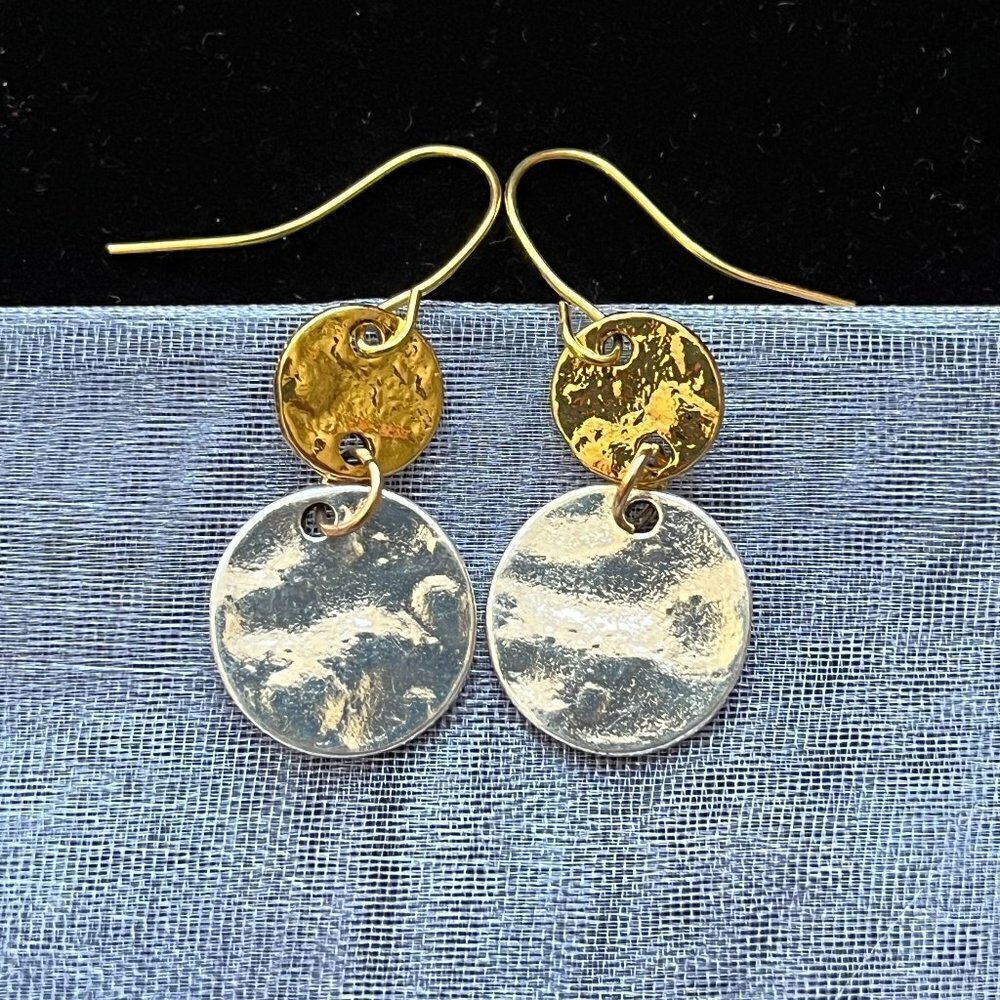 NEW Silver and Goldtone Disc Dangle Earings